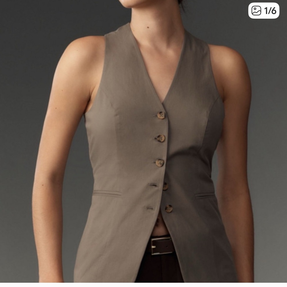 Anthropologie single breasted Vest/Waistcoat light grey/ brown Longline